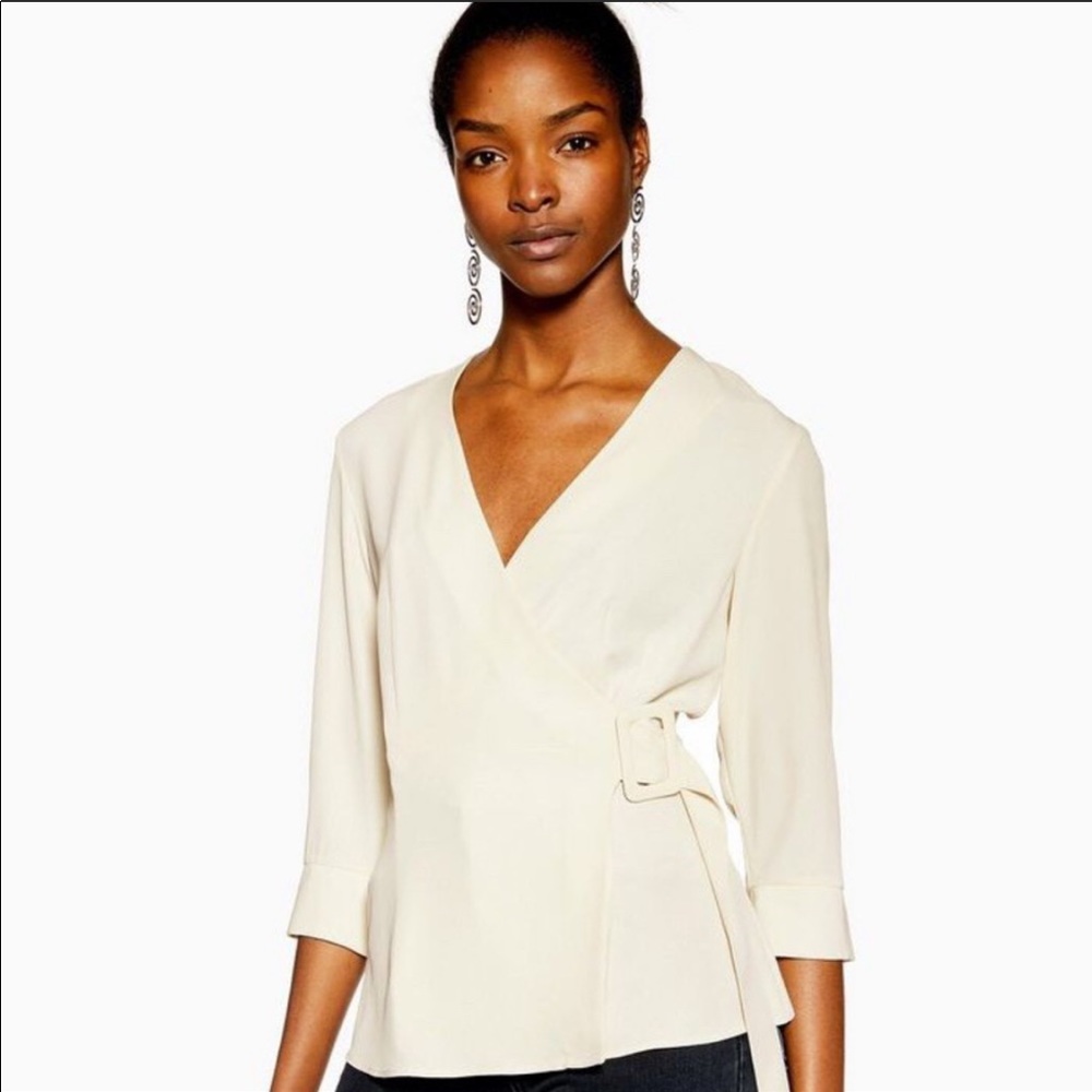Topshop Wrap Buckle Blouse Top Plunge V Neckline - Picture 1 of 8
